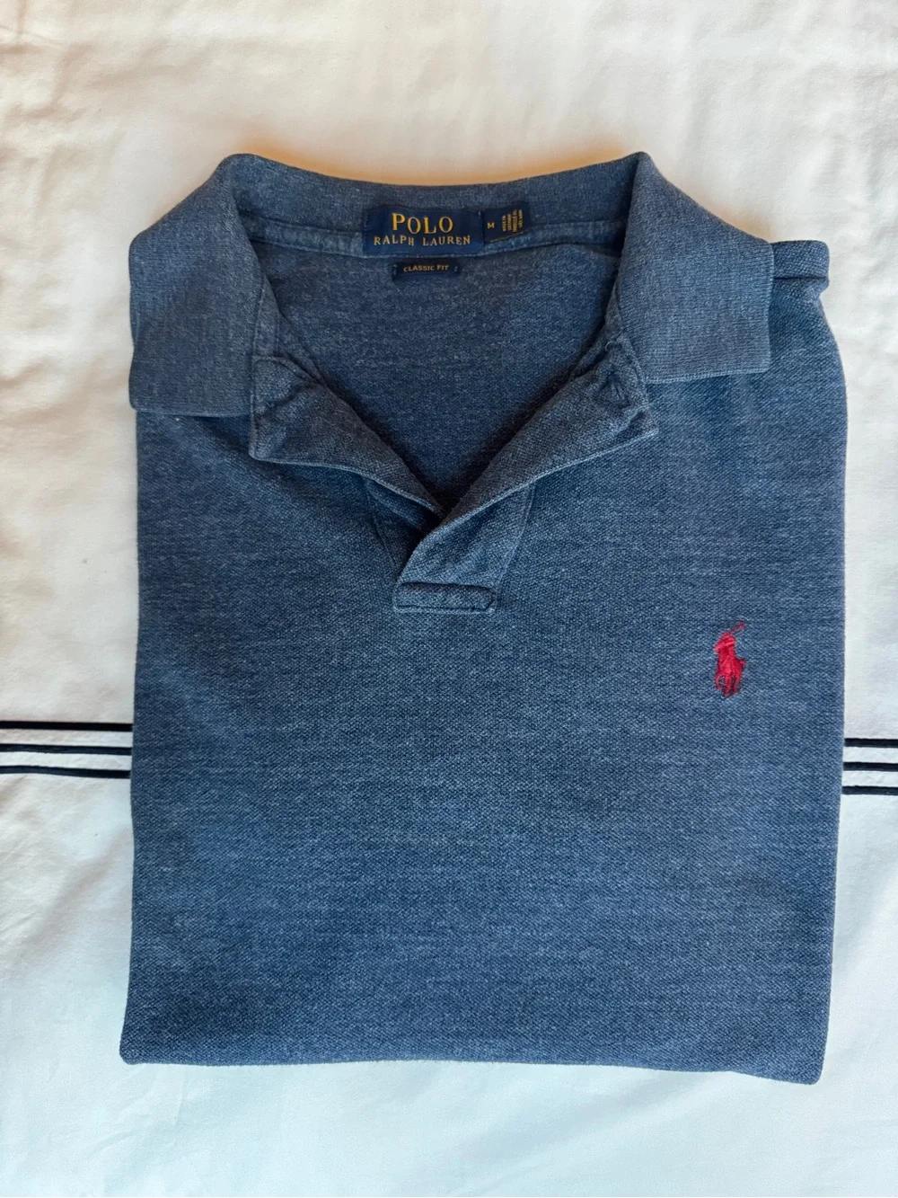 Polo Ralph Lauren Men’s Heathered Navy Blue Polo Shirt with Red Pony